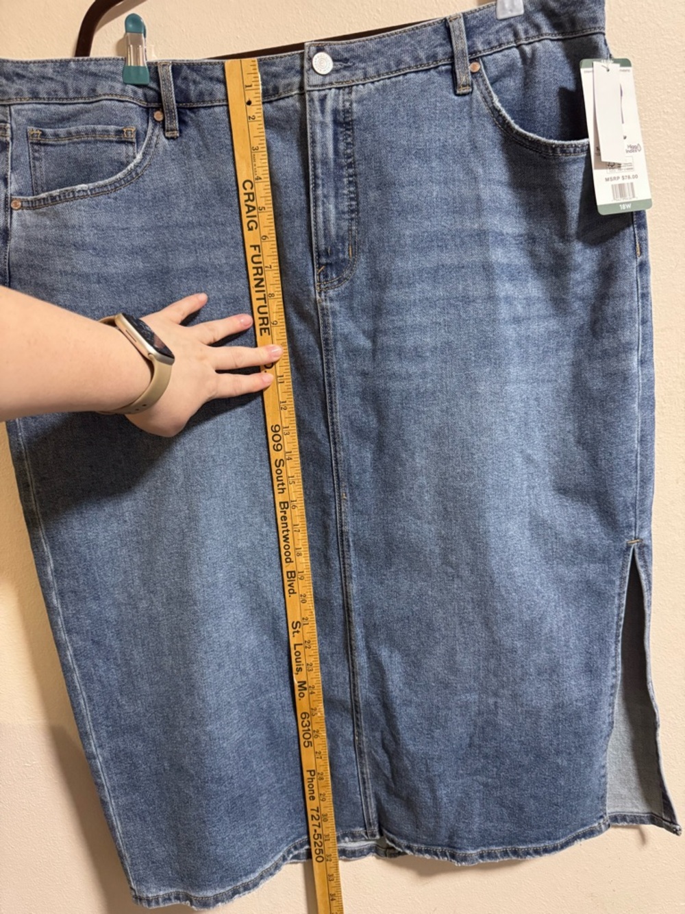 Edited by Remi Bader 18W Light Wash Denim Midi Skirt Raw Hem Side Slit NWT - Picture 5 of 6